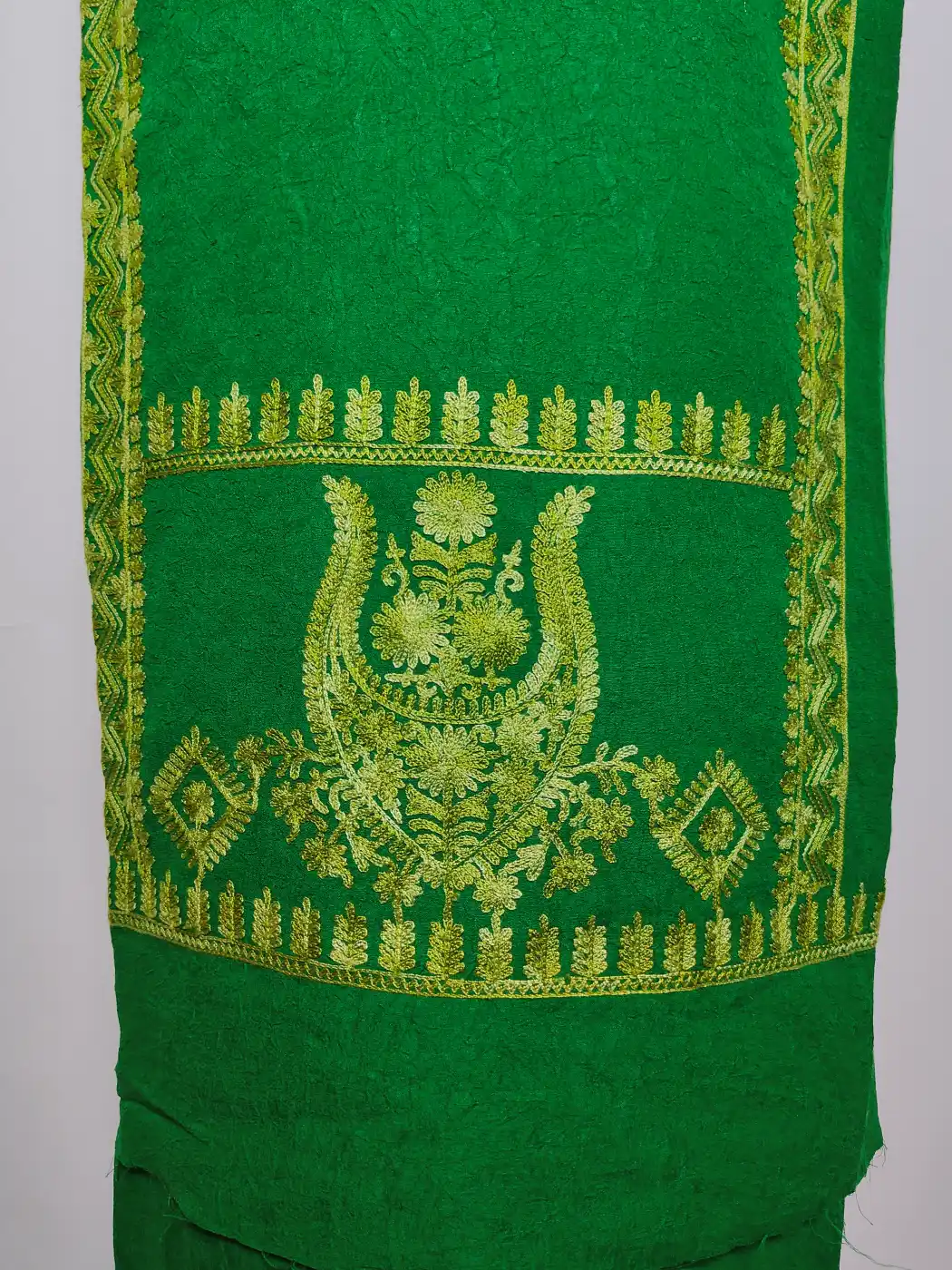 Raunaq Kashmiri 2pc Suit in Dark Green Crush Cotton with daman Aari Embroidery