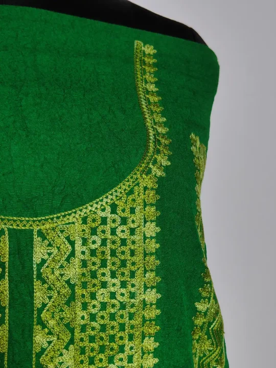 Raunaq Kashmiri 2pc Suit in Dark Green Crush Cotton with Aari Embroidery