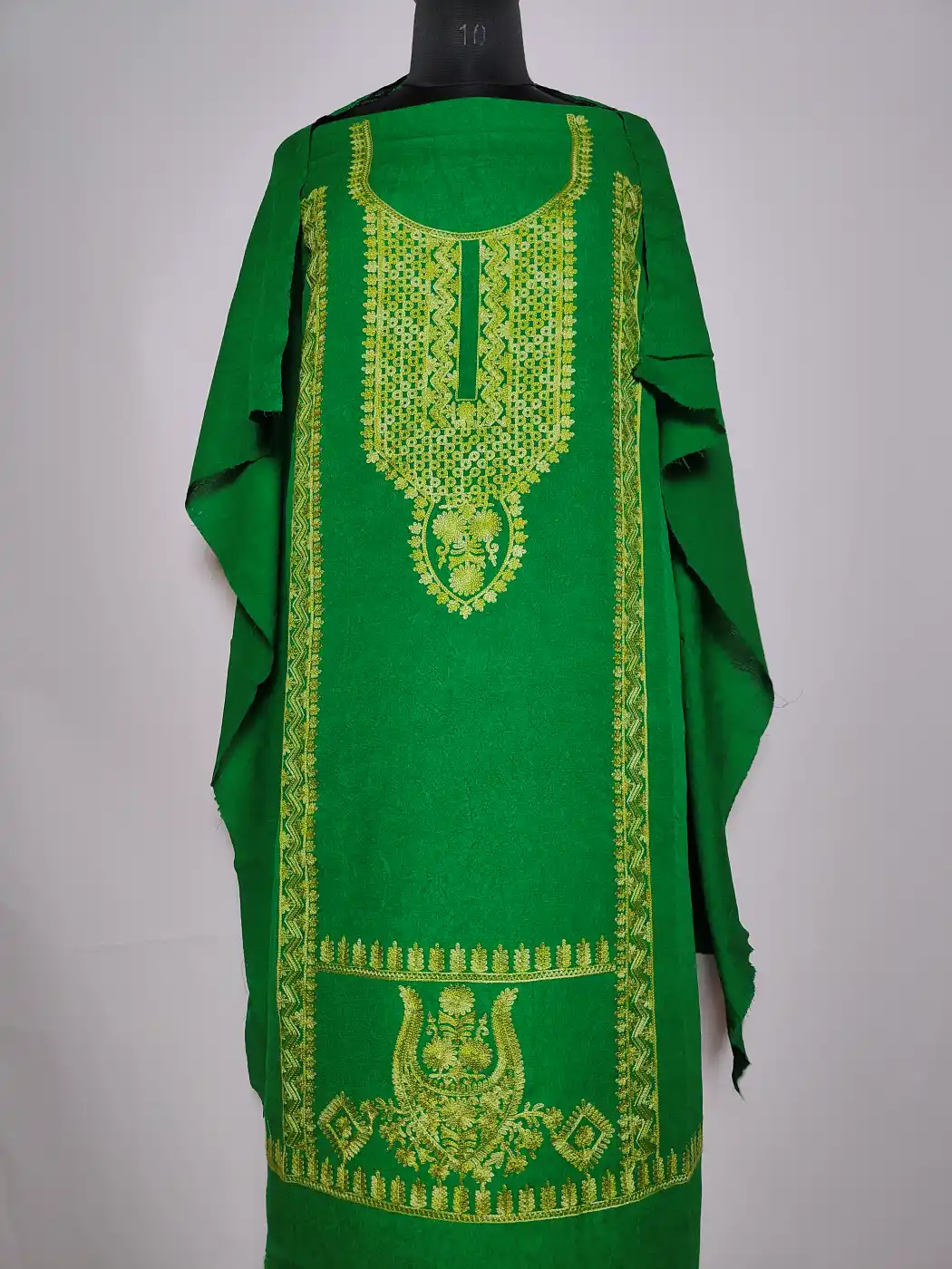 Kashmiri 2pc Suit in Dark Green Crush Cotton with Aari Embroidery