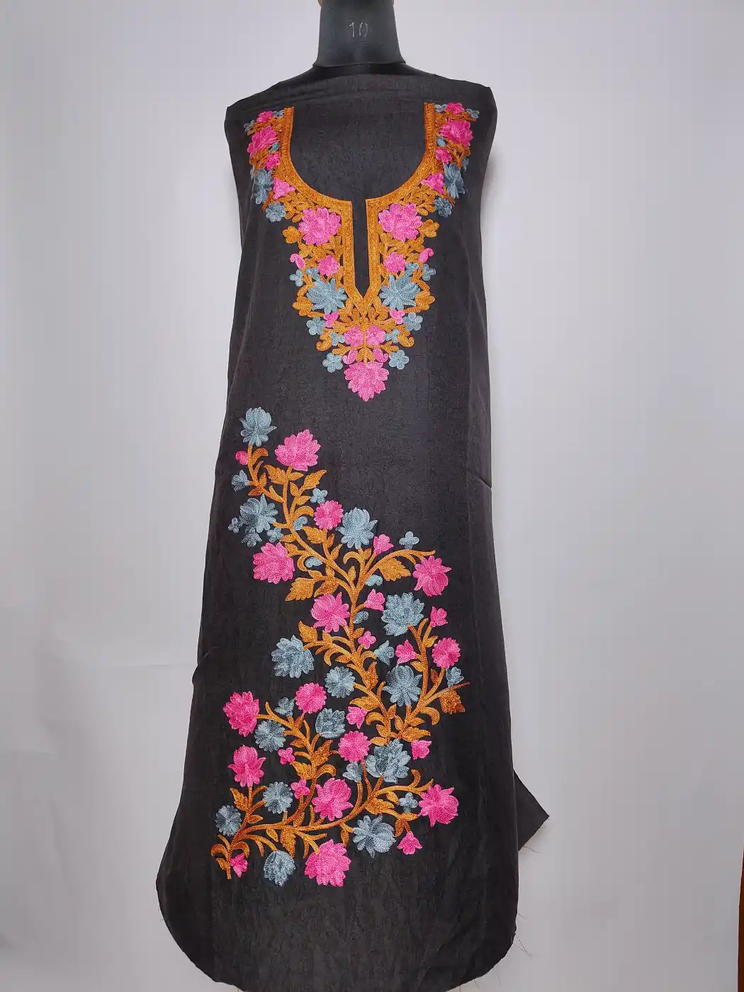 2pc Suit in Black Crush Cotton with Aari Embroidery