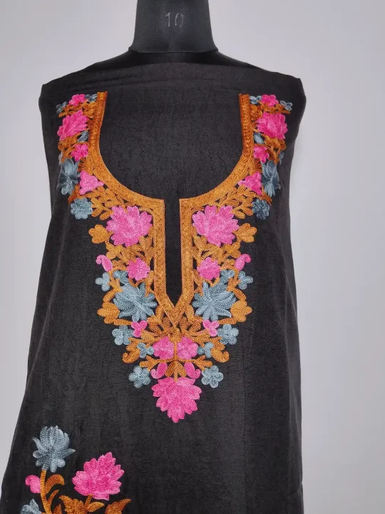 2pc Suit in Black Crush Cotton with Aari Embroidery