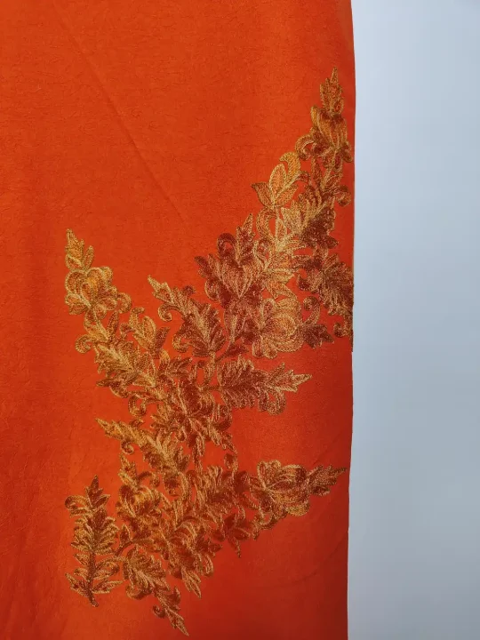 Orange 2pc Suit in Crush Cotton with Aari Embroidery