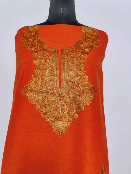 Orange 2pc Suit in Crush Cotton with Aari Embroidery