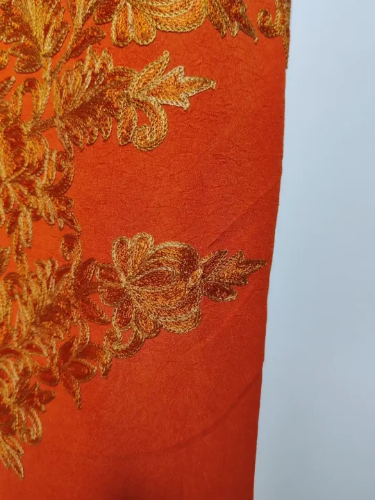 Orange 2pc Suit in Crush Cotton with Aari Embroidery