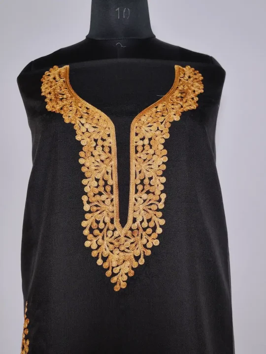 Kashmiri 2pc Suit in Black Summer Cool Cotton with neck Aari Embroidery