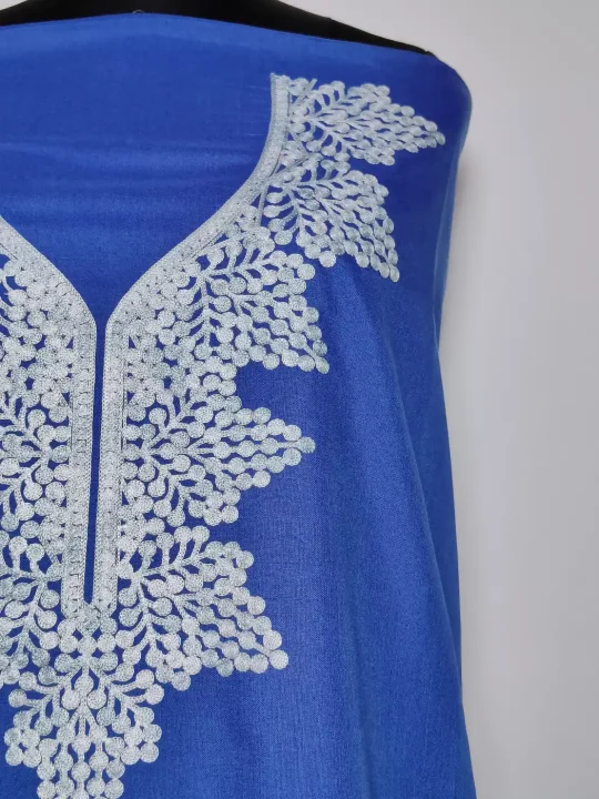 Kashmiri Blue Summer Cool Cotton 2pc Suit with Mehrab Aari Embroidery