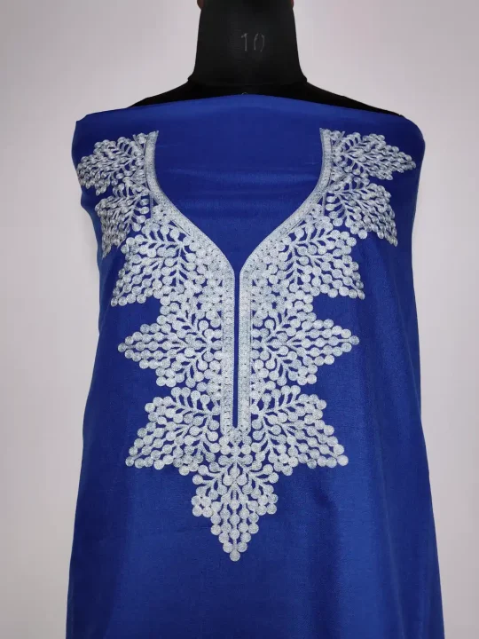 Kashmiri Blue Summer Cool Cotton 2pc Suit with Mehrab Aari Embroidery