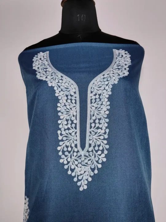 Kashmiri Roshan Teal Grey 2pc Suit in Summer Cool Cotton with Aari Embroidery