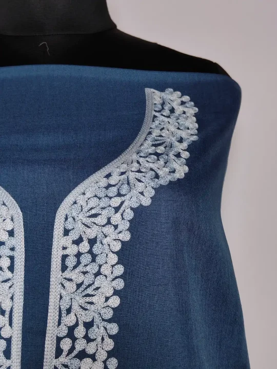 Kashmiri Roshan Teal Grey 2pc Suit in Summer Cool Cotton with Aari Embroidery