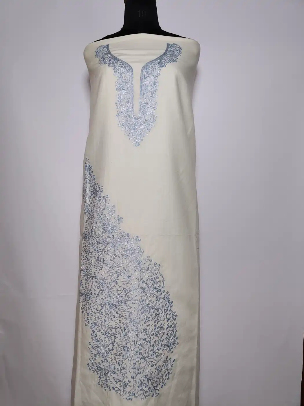 2pc Suit in White Summer Cool Cotton with Aari Embroidery
