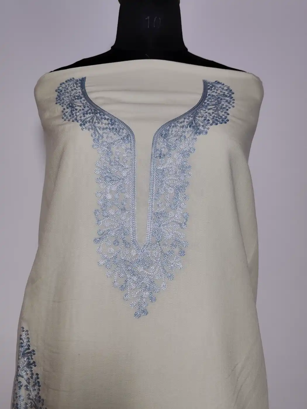 2pc Suit in White Summer Cool Cotton with Aari Embroidery