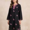 Black Paper Sozni Cotton Kurta with Kashmiri Sozni Handwork