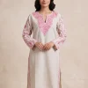 Cotton Kashmiri Long Kurti With Aari Sleeve Work Wasiya