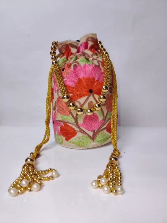 Kashmiri Beige Mithayi Bag in Round Shape