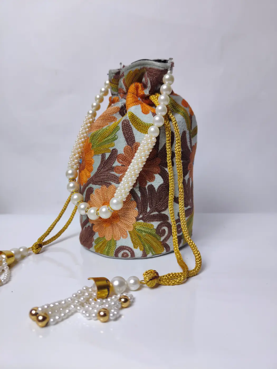 Grey Kashmiri Mithayi Bag in Round Shape