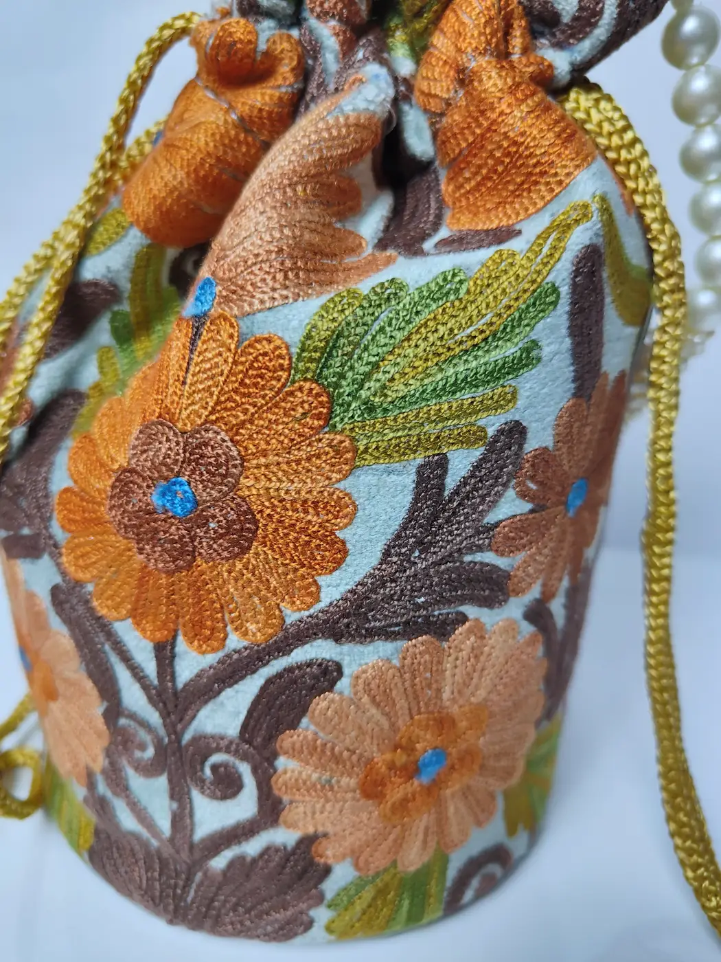 Grey Kashmiri Mithayi Bag in Round Shape - Image 4