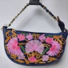 Dark Blue Kashmiri Clutch Bag with Aari Embroidery and Chain