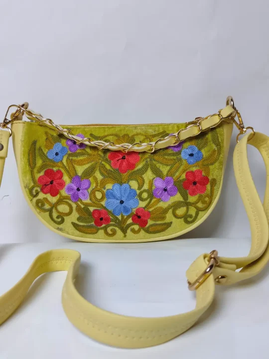 Kashmiri Clutch Bag in Green with Aari Embroidery and Chain