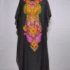 Long Kashmiri Black Kaftan in Crush Cotton with Aari Embroidery