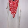 White Long Kashmiri Kaftan in Crush Cotton with Aari Embroidery Haseen