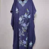 Nafees Long Kashmiri Kaftan in Navy Blue Crush Cotton with Aari Embroidery