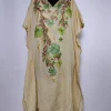 Mehfil Long Kashmiri Kaftan in Light Beige Crush Cotton with Aari Embroidery