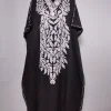 Kashmiri Bazm Long Kaftan in Black Crush Cotton with Aari Embroidery