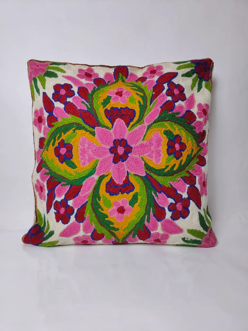 Kashmiri Cushion Cover with Hand Chain-Stitch Embroidery