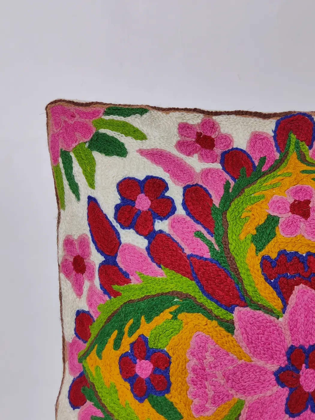 Kashmiri Cushion Cover with Hand Chain-Stitch Embroidery | 16*16 - Image 2