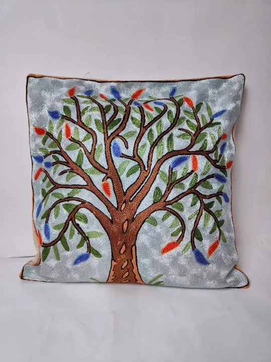 Kashmiri Cushion Cover with Hand Chain-Stitch Embroidery | 16*16