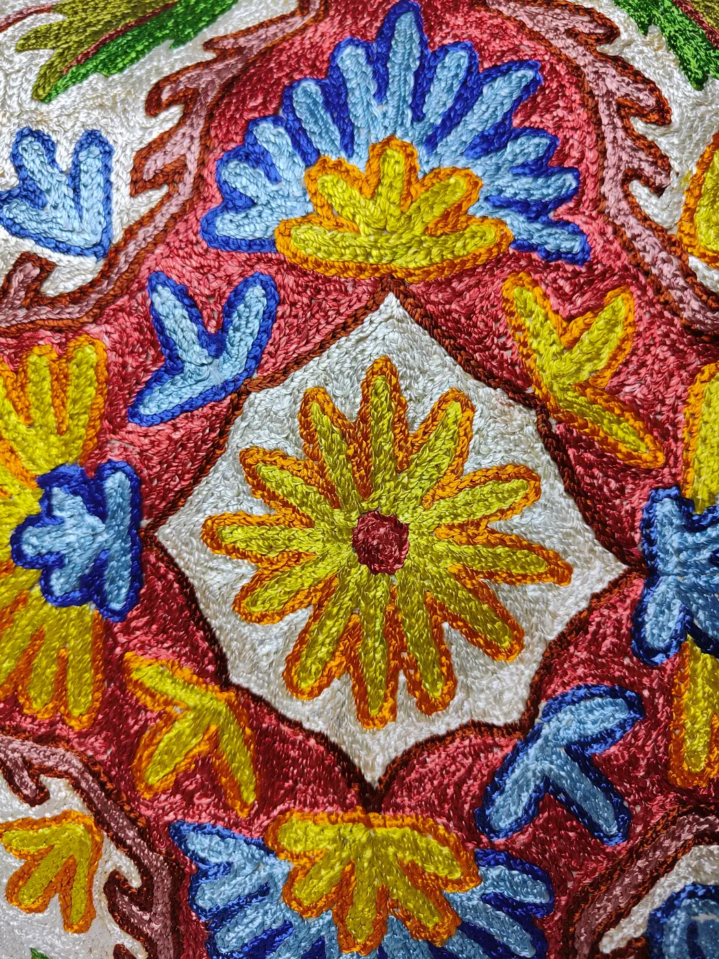 Gulbagh Kashmiri White Cushion Cover with Hand Chain-Stitch Embroidery | Set of 2 | 16*16 - Image 3