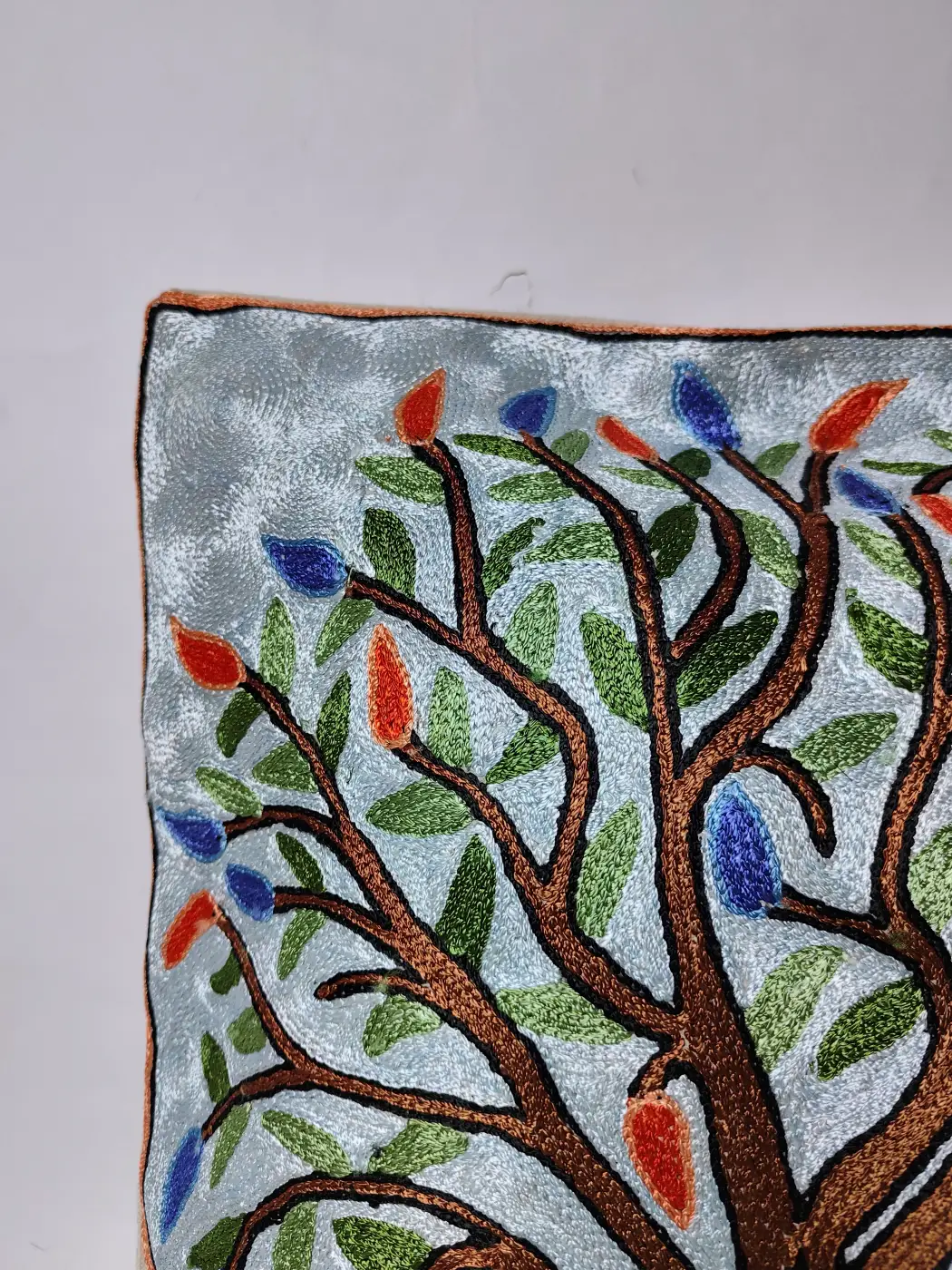 Kashmiri Cushion Cover with Hand Chain-Stitch Embroidery | 16*16 - Image 2