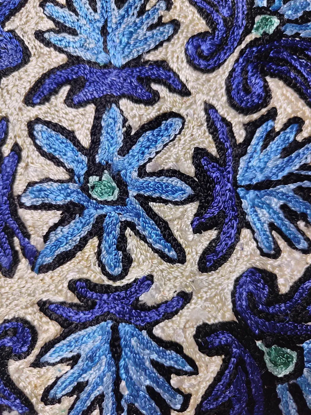 Kashmiri White Cushion Cover with Sabzkar Hand Chain-Stitch Embroidery | Set of 2 | 16*16 - Image 3