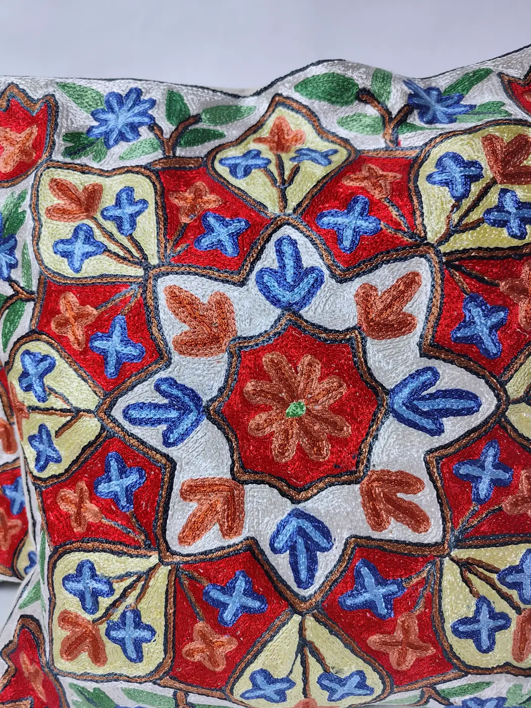 Mehrban Kashmiri Cushion Cover with Hand Chain-Stitch Embroidery | Set of 2 | 16*16 - Image 3