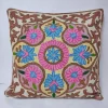 White Cushion Cover from Kashmir with Hand Chain-Stitch Embroidery