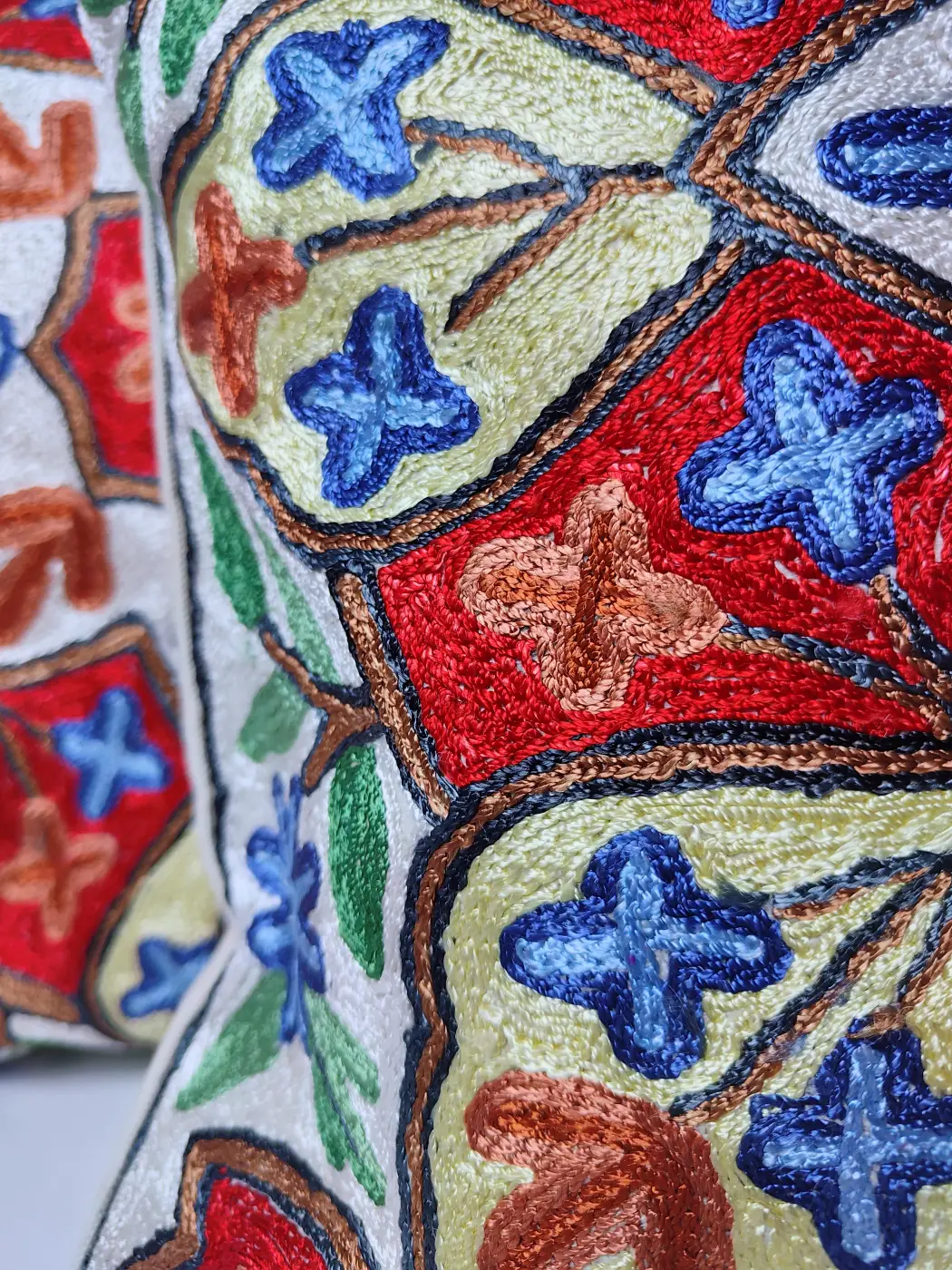 Mehrban Kashmiri Cushion Cover with Hand Chain-Stitch Embroidery | Set of 2 | 16*16 - Image 2
