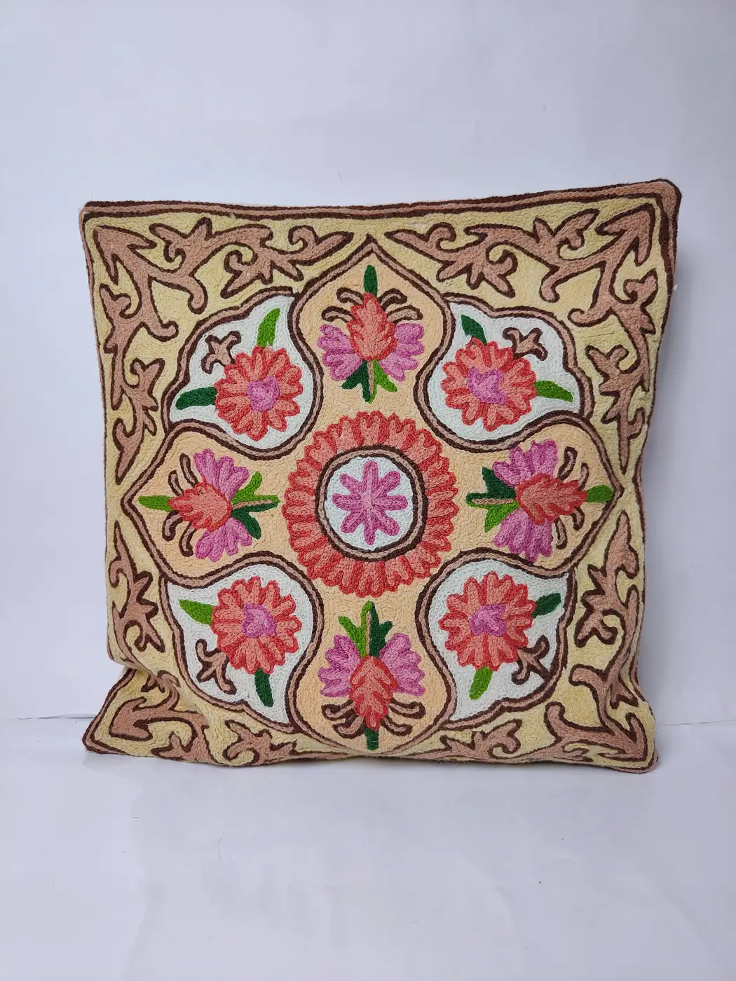 Cushion Cover from Kashmir with Hand Chain-Stitch Embroidery | 16*16