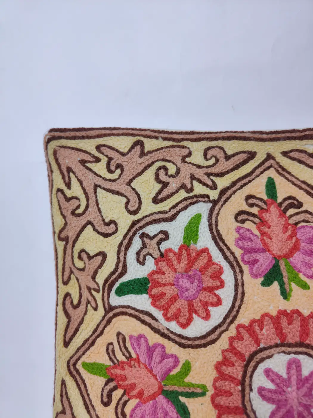 Cushion Cover from Kashmir with Hand Chain-Stitch Embroidery | 16*16 - Image 2