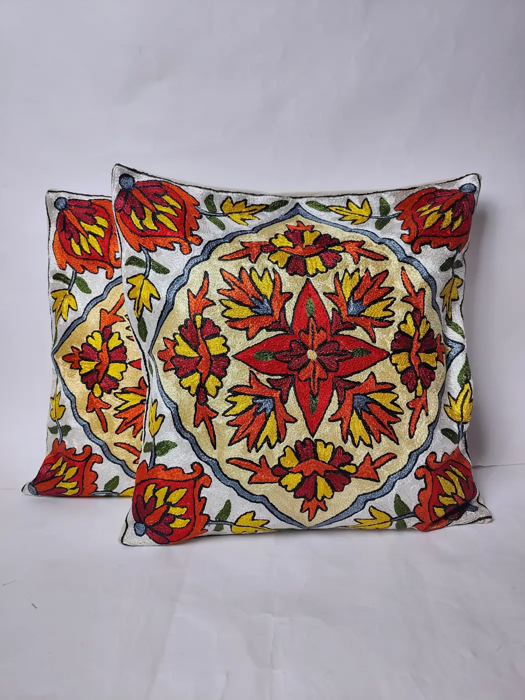 Naqsh Kashmiri Cushion Cover with Hand Chain-Stitch Embroidery | Set of 2 | 16*16
