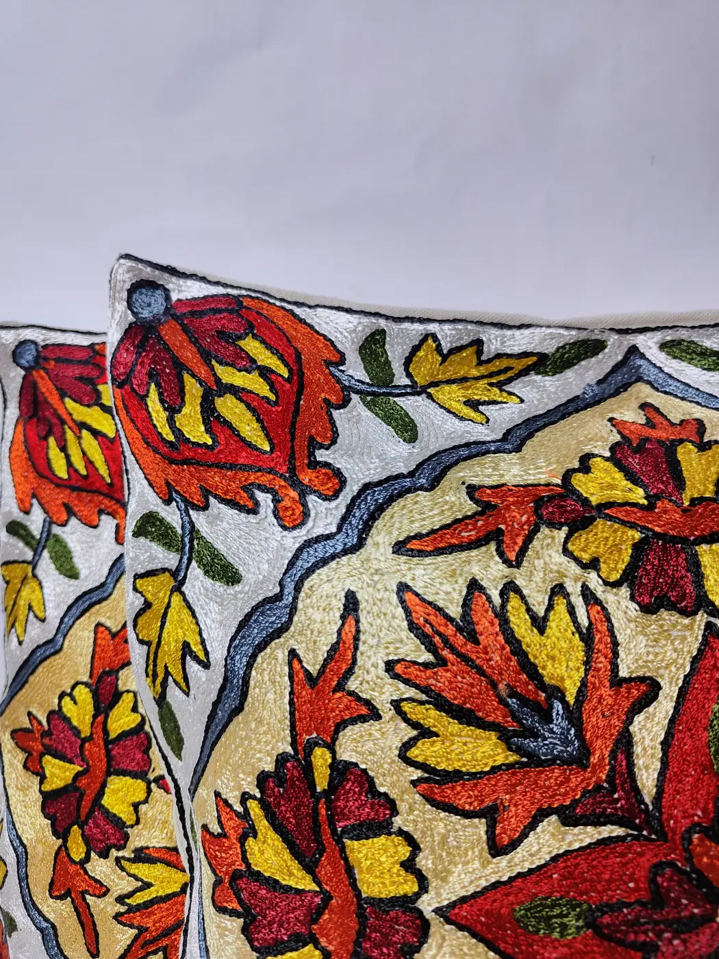 Naqsh Kashmiri Cushion Cover with Hand Chain-Stitch Embroidery | Set of 2 | 16*16 - Image 2