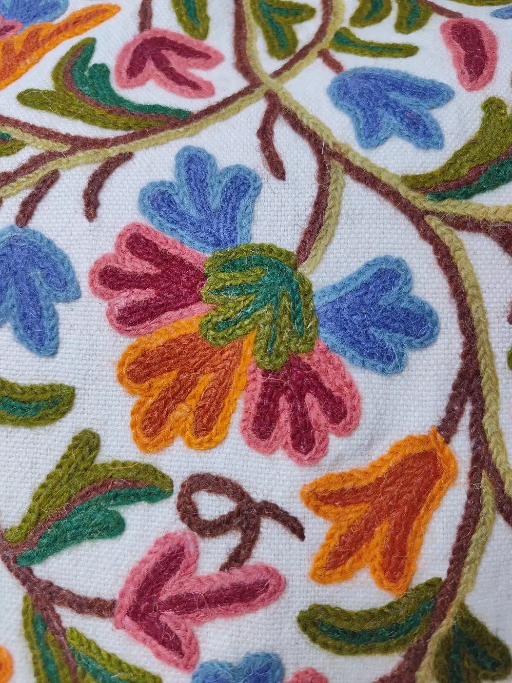Kashmiri White Cushion Cover with Crewel Embroidery | Set of 2 | 16*16 - Image 2