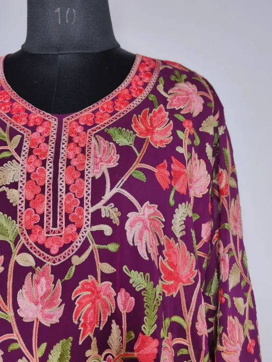 Kashmiri Purple Long Kurti Georgette with Chinari Aari Embroidery