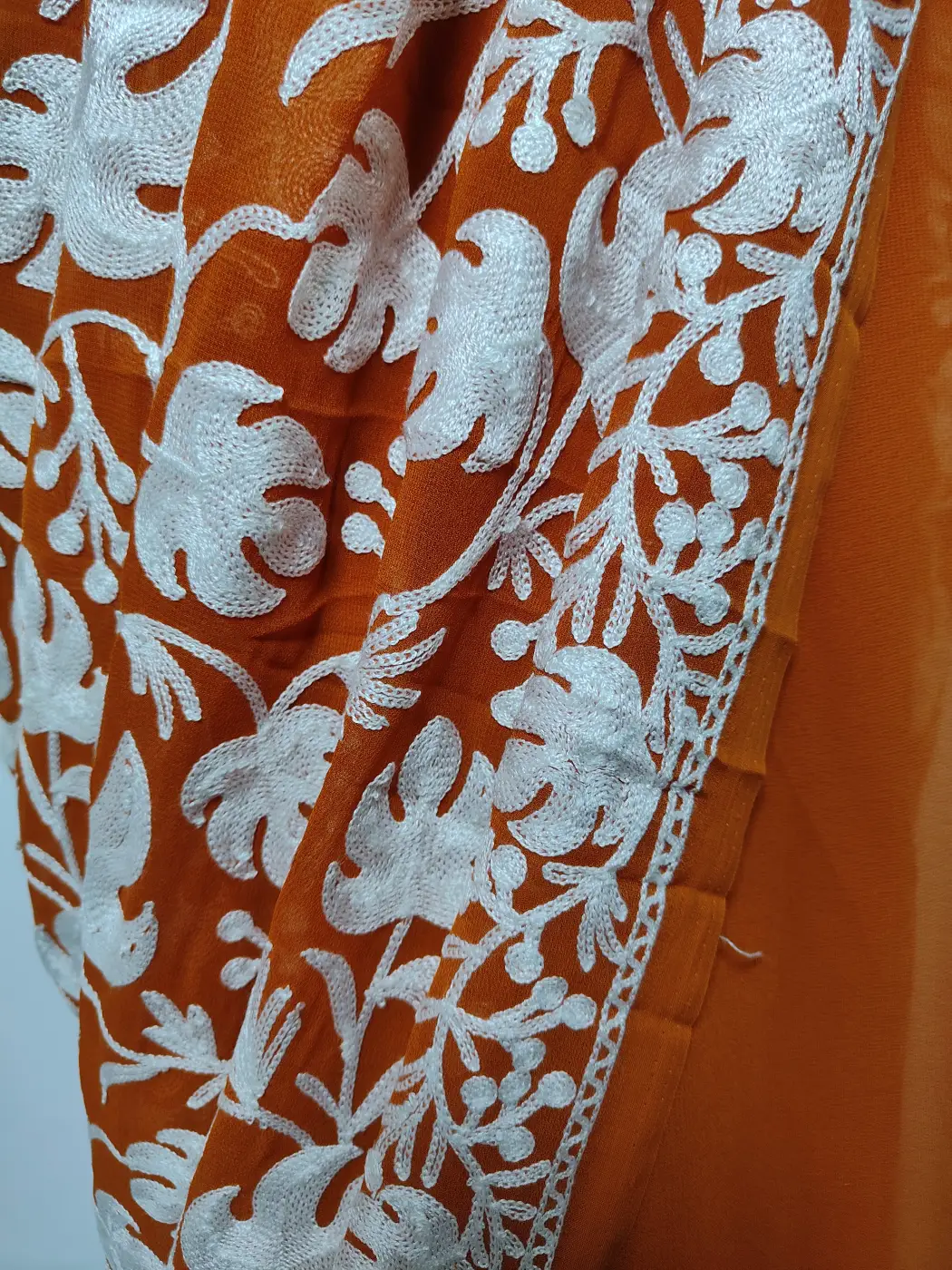Kashmiri Mustard Chinar Saree in Faux Georgette with Aari Embroidery - Image 4