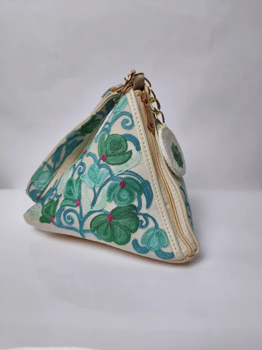 Cream Triangle Kashmiri Potli Bag with Aari Embroidery