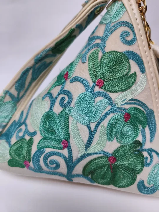 Cream Triangle Kashmiri Potli Bag with Aari Embroidery