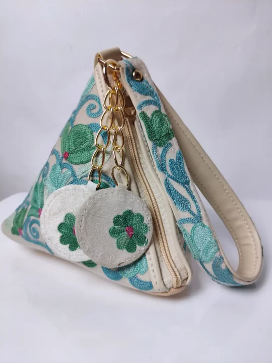 Cream Triangle Kashmiri Potli Bag with Aari Embroidery