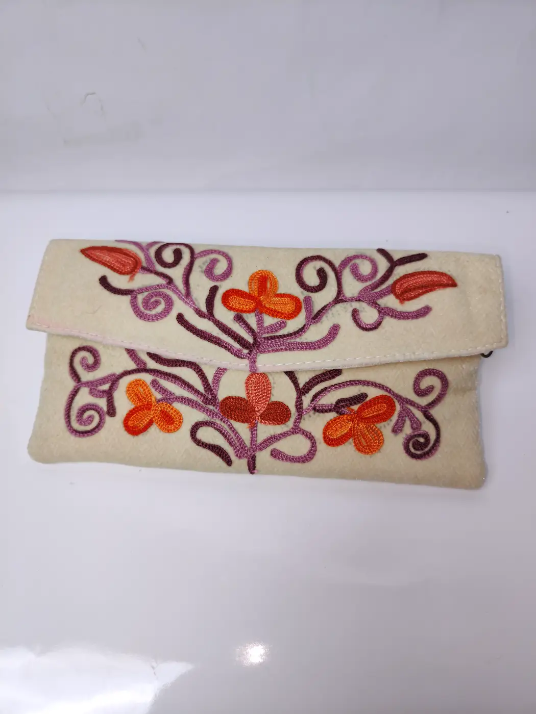 Kashmiri Pouch Wallet in Cream with Aari Embroidery