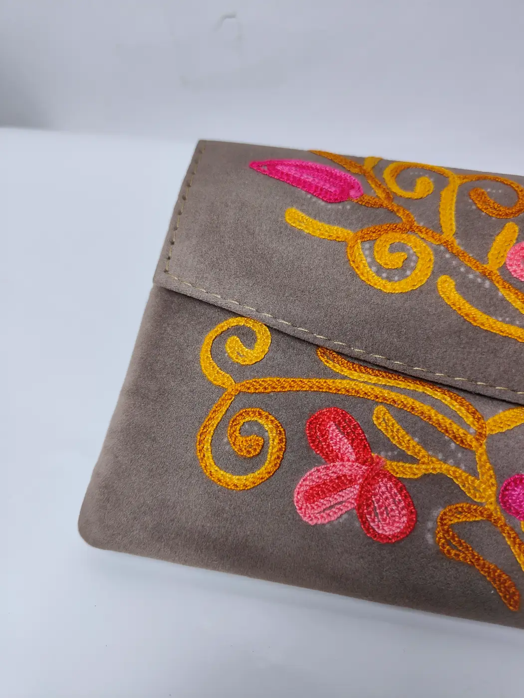 Mahjabeen Kashmiri Pouch Wallet in Brown with Aari Embroidery - Image 4
