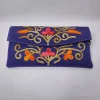 Dark Blue Kashmiri Pouch Wallet with Aari Embroidery