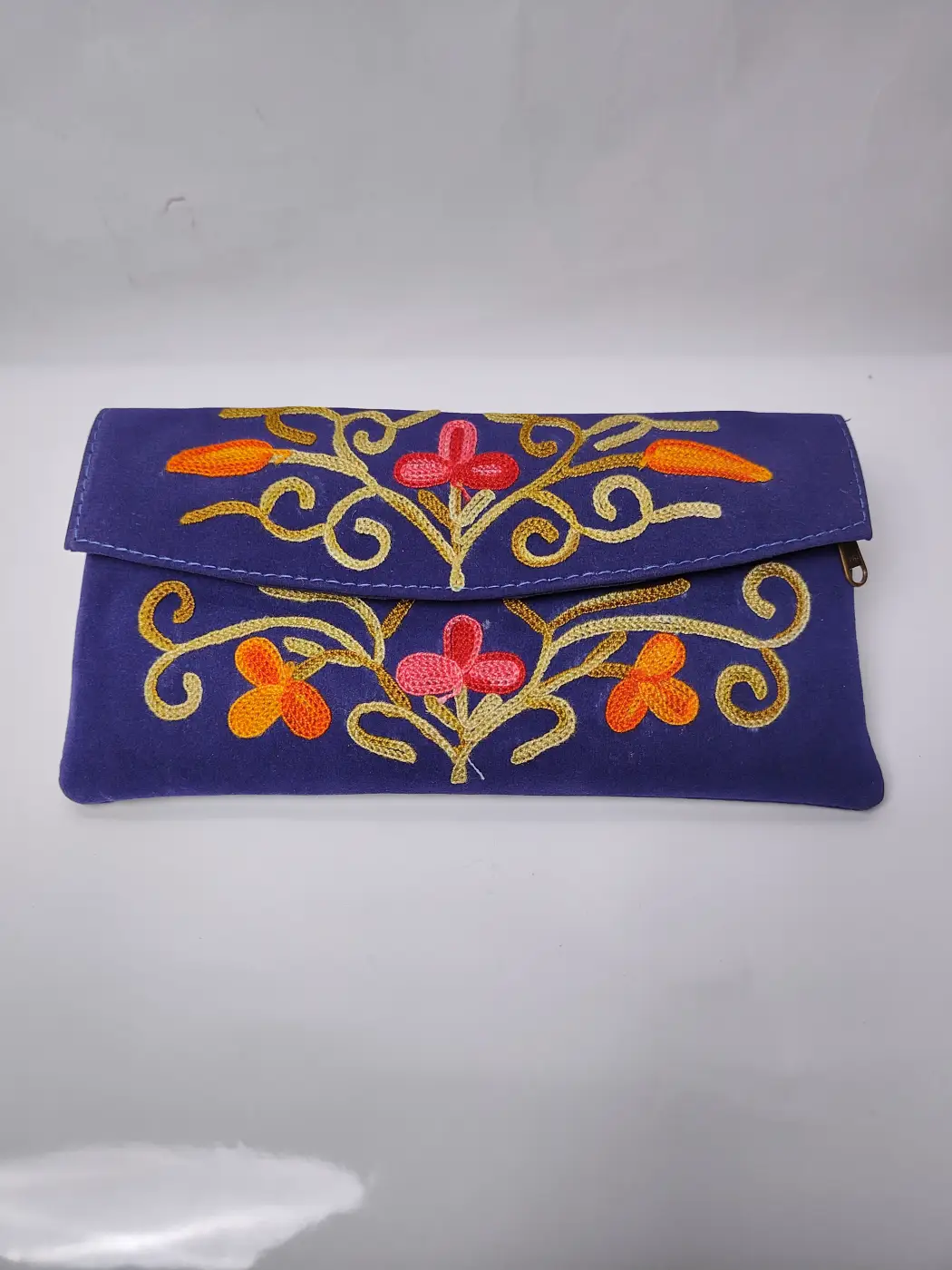 Dark Blue Kashmiri Pouch Wallet with Aari Embroidery